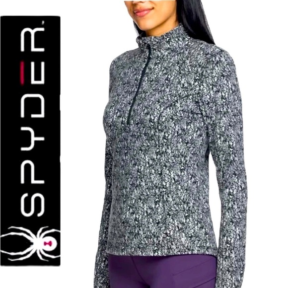 Spyder Fleece Medium Half Zip Sweater Jacket Active Wear Performance Black White - Picture 1 of 10